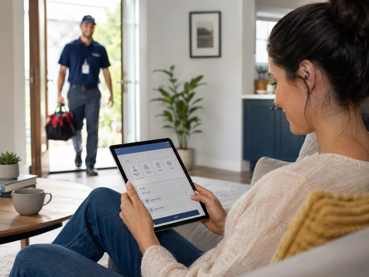 Customer using the HomePro booking experience while a verified technician arrives